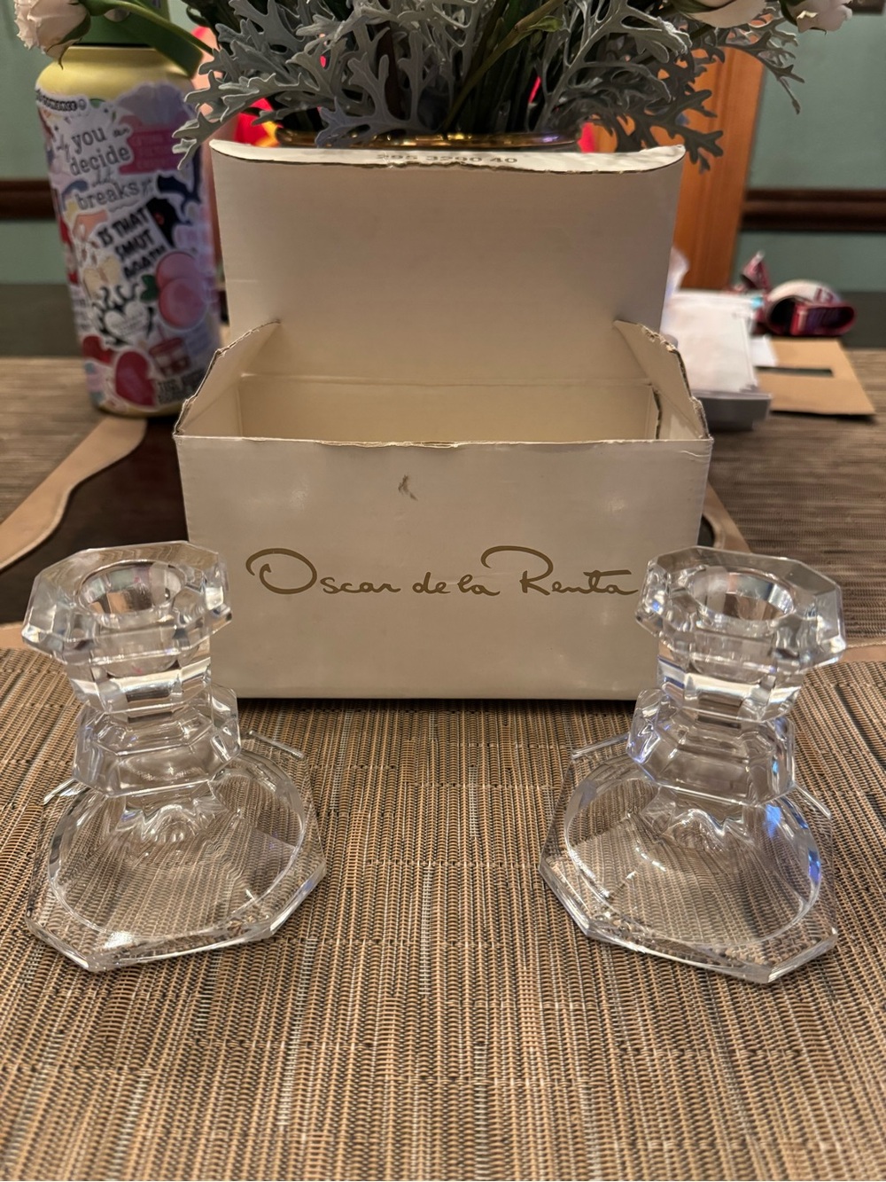 Oscar de la Renta Clear Crystal Faceted Candlestick Pair